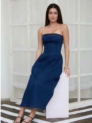 The Workshop Strapless Denim Midi Dress Dark Denim – Size Large thumbnail 4
