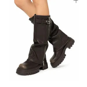 Asylum Boots Knee High Platform Fold Over Chunky Size EU39 Brown Silver thumbnail 8