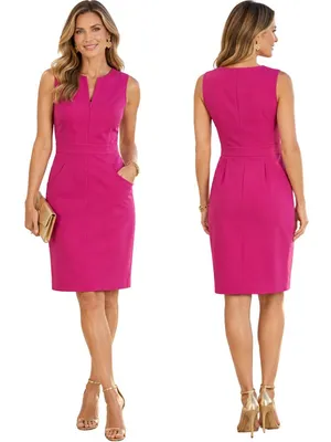 J. McLaughlin Hudson Front Zip Bi-Stretch Sheath Dress Women's 8 Pink Formal NWT thumbnail 2