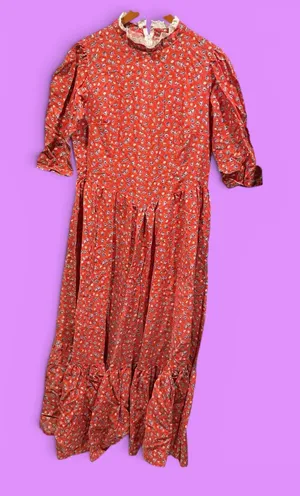 Cute strawberry shortcake prairie milkmaid handmade lace collar maxi dress thumbnail 1