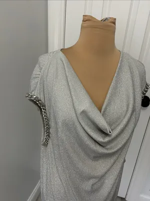 Vocal Silver Metallic Chain Trim Draped Nevj Sleeveless Top thumbnail 5