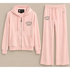 Christine Alexander Women Tracksuit L Pink Y2K Rhinestone Crown Hoodie Pants Set thumbnail 3