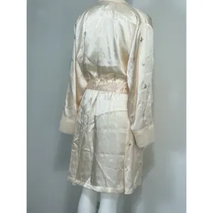 Morgan Taylor Women's Size XL Satin Cream Floral Kimono Robe Belt Embroidered thumbnail 8