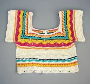 POL Boho Crochet Crop Top Small Multicolor Festival Coastal Cowgirl Y2K thumbnail 1