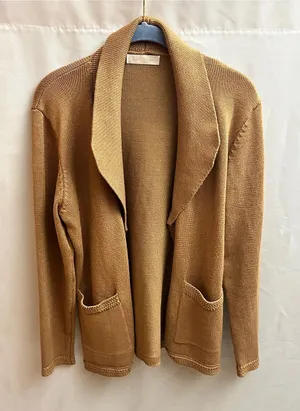 Belle Poque Tan Open Front Knit Cardigan Sweater Pockets Size S thumbnail 1