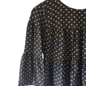 MADEWELL Silk Tiered Button-Back Top Heart Flip Black Gold 3/4 Sleeve Blouse siz thumbnail 2
