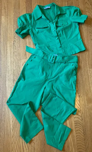 High waist Belted pants and top matching set green size M thumbnail 1
