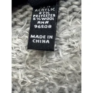 FANG Grey White Striped Fuzzy‎ Knit Crew Neck Sweater Womens Medium Pullover thumbnail 5