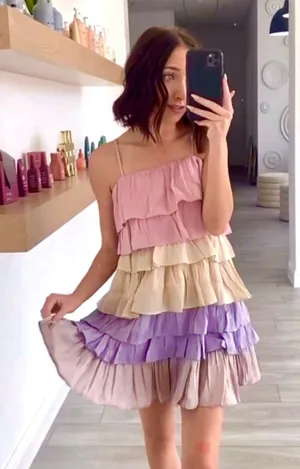 Francesca's Shimmer Ruffle Dress thumbnail 1