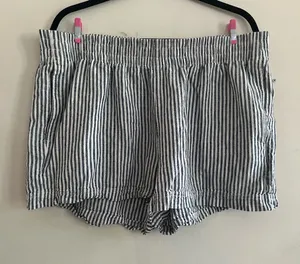 Old Navy Blue White Striped Elastic Waist Shorts XL Linen Blend Coastal Summer thumbnail 1