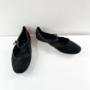 J. Crew Rhinestone Studded Mesh Mary Jane Ballet Flats Black 9 thumbnail 3