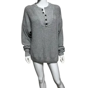 RedHead Womens Gray Chunky Knit Henley Sweater Button Neck Cotton Blend Size M thumbnail 3