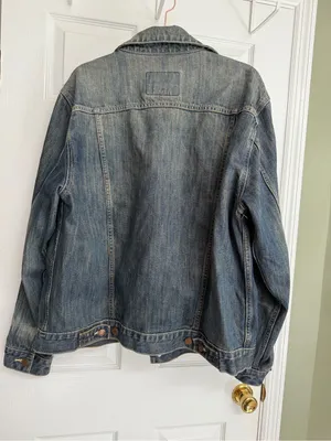 Old Navy Blue Distressed Fadded Denim Jacket with Button Front thumbnail 2