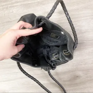 Furla Black Pebbled Leather Drawstring Hobo Shoulder Bag Tassel thumbnail 8