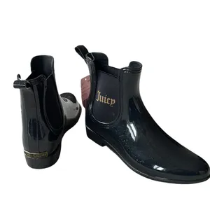NWT Juicy Couture Black Sparkle Rain Chelsea Logo Boots SZ-9 thumbnail 6