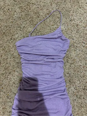 Lucy in the Sky Gina One Shoulder Ruched Bodycon Hoco Mini Dress Purple Shimmer thumbnail 9