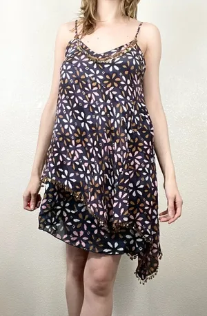 Free People Navy Floral Print Asymmetric Layered Mini Dress thumbnail 1