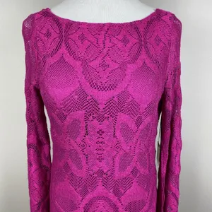 Nightcap Mini Dress Large Pink‎ Lace Open Back Bell Sleeve Boho Boatneck New NWT thumbnail 6