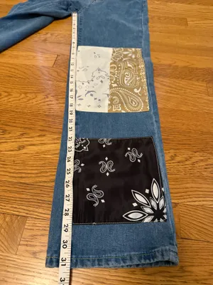 SheIn Straight / Wide Leg Patchwork Bandana Denim jeans in Blue size XS thumbnail 11
