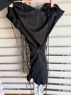 Windsor Black Lace-Up Fringe One-Piece Body con mini dress sz S thumbnail 4