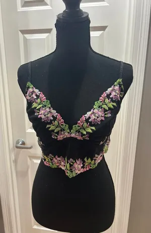 Black Floral Embroidered Mesh Bralette thumbnail 1