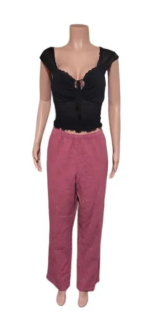 women textured high waist elastic waist pull-on pink pant L thumbnail 1