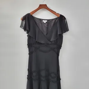 VTG Liz & Co Cocktail Dress Womens 8 Black Ruffled Detail V-Neck Flutter Sleeve thumbnail 13
