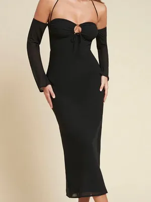 Runaway The Label Black Halter Mesh Sleeve Maxi Dress US Size 10 Gothic Formal thumbnail 4