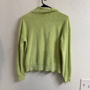 MONROW Terry Cloth Half Zip in Lettuce Size XS Green thumbnail 3