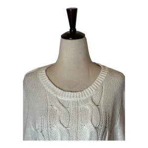 J Crew Sweater Women‎ Small White Cotton Crew Neck Cable Knit Pullover Preppy thumbnail 3