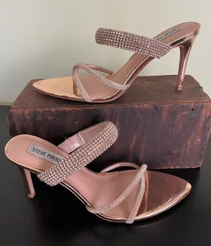 Steve Madden Rose Gold Crystal Strap Camina Slide Heels thumbnail 1