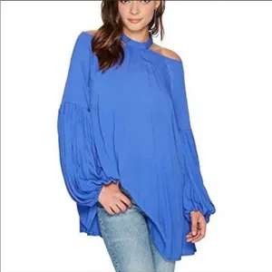 NWT Free People Drift‎ Away Cold Shoulder Blouse in royal blue size small thumbnail 2