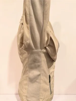 Vince Beige Leather Draped Moto Jacket Size Small thumbnail 3