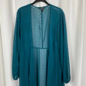 Torrid Teal Green Clip Dot Chiffon Kimono Sz.0 thumbnail 6