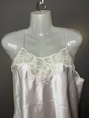 Amanda's Closet Camisole Tank Top Womens Medium Pink Satin Lace Embroidered thumbnail 1