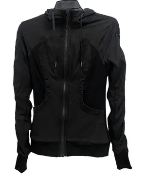 Lululemon Athletica Women’s 4‎ Full Zip Black Hoodie Jacket Ruched Lined thumbnail 1