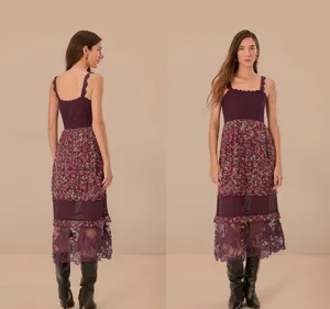 $280 EUC Farm Rio Purple Chelsea Garden Embroidered Lace Midi Tiered Dress S thumbnail 2