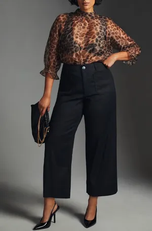 Anthropologie Maeve The Colette Linen Blend Wide-Leg Crop Pants, Size 33 Tall thumbnail 1