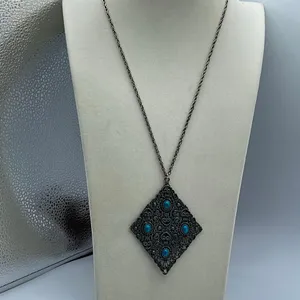 Vintage 70’s boho faux turquoise 24” necklace. thumbnail 2