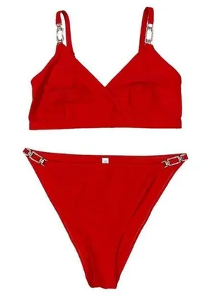 Wolf & Whistle ASOS Fuller Bust Red Rhinestone Bikini Size‎ 8-10 DDD thumbnail 1