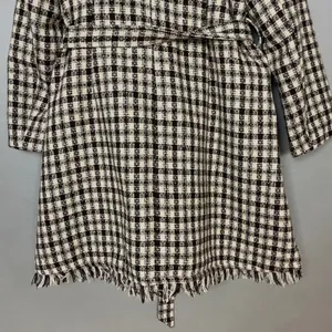 NWT Grace Karin Tweed Pea Coat Plaid Women Size XL Raw Edges Belted Cream Brown‎ thumbnail 7