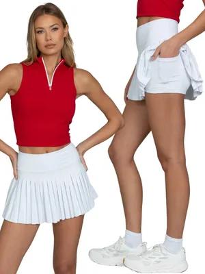 Gold Hinge Off-White Pleated Tennis Skirt Skort Women Medium White Active Tennis thumbnail 3