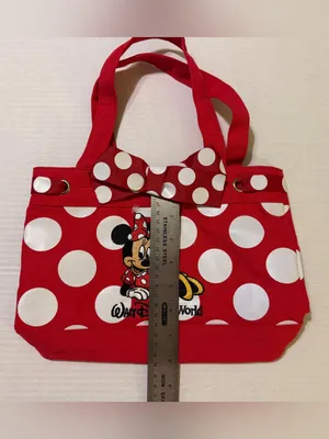 Disney Parks Canvas Red w White Polka Dots Tote Bag Embroidered Minnie Mouse thumbnail 10