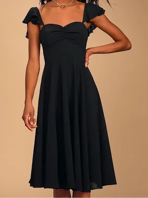Lulus Take in the Sweetness Black Flutter Sleeve Midi Dress thumbnail 1