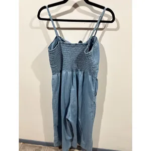 As You Wish Women Light Blue Cotton Chambray Tie Front Wide Leg Jumpsuit Medium thumbnail 6