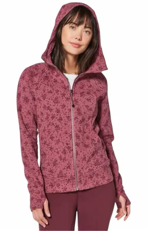 Lululemon Cotton Fleece Pixie Floral So Merlot Redwood Scuba Hoodie Jacket 4 thumbnail 1
