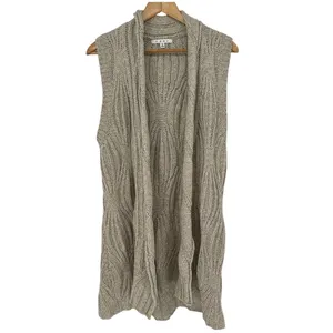 CAbi Artsy Boho Cable Knit‎ Longline Vest Oatmeal Wool Blend Size S thumbnail 2