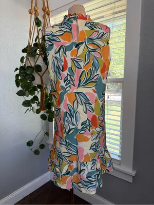 THML Botanical Print Dress Size Medium Ruffled Hem & Neckline thumbnail 3