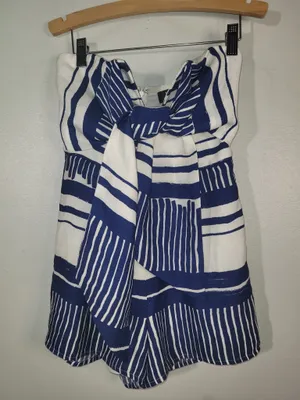 Lulus Delphi Blue & White Striped Tie-Front Strapless Romper - Size XS thumbnail 6