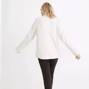 Madewell Brushed Cotton Button Up Cream Shacket Sweater Over Jacket thumbnail 3